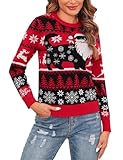 Cowasto Ugly Christmas Sweater for Women Xmas Knit Long Sleeve Pullover Novelty Sweaters Top Red