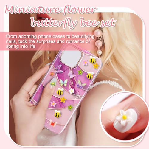 160 Stücke mit Miniaturblumen Schmetterlingen und Bienen Bunte Schmetterling Deko und Farbenfrohe Blüten – Ideal für Miniatur Garten Miniatur Zubehör und Kreative DIY-Nageldesigns
