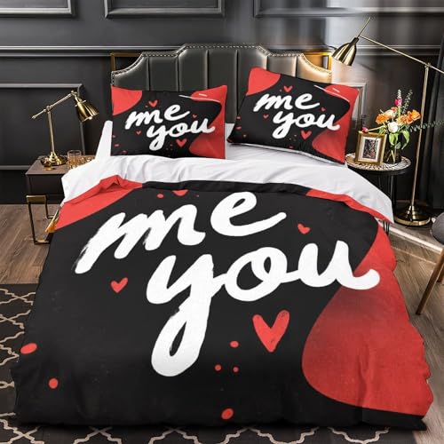 DFENILROP Love Message Parure de Lit 3D Effet Microfibre Hypoallergique 3 Pièces 2xTaies Ultra Douce Handwritten Romantic Parure de Lit Léger Résistante for...