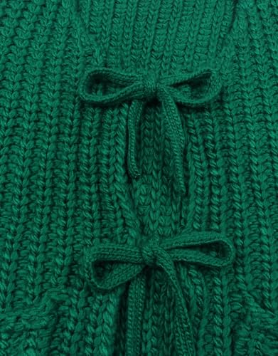 Image of Trendy Cardigan Sweater Vest Crochet Knit Top Sleeveless Bows with Pockets