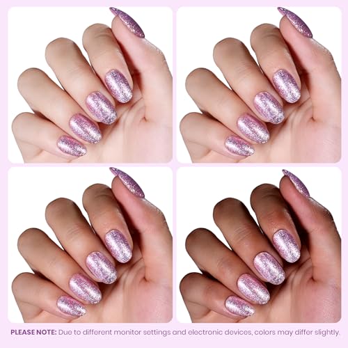 Image of Beetles Purple Gel Nail Polish - 15ml Purple Glitter Gel Polish Soak Off UV LED Shimmer Rose Quartz Glow Color Nail Art Long Lasting Glossy Salon and DIY Nail Manicure Spring Gift for Women