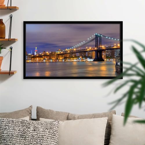 Pitaara Box Manhattan Bridge & The Empire State Building, USA | Canvas Painting for Bedroom & Living Room | Black Frame | 24.2 x 14 inch (61 x 36 cms)