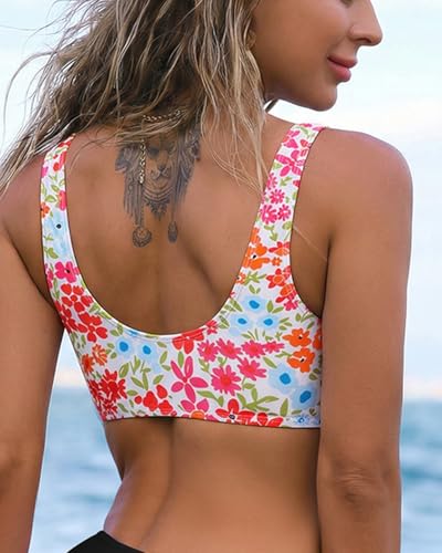 Image of Fanuerg Women's Twist Front Bikini Top V Neck Push Up Padded Swimsuit Top Bathing Suits