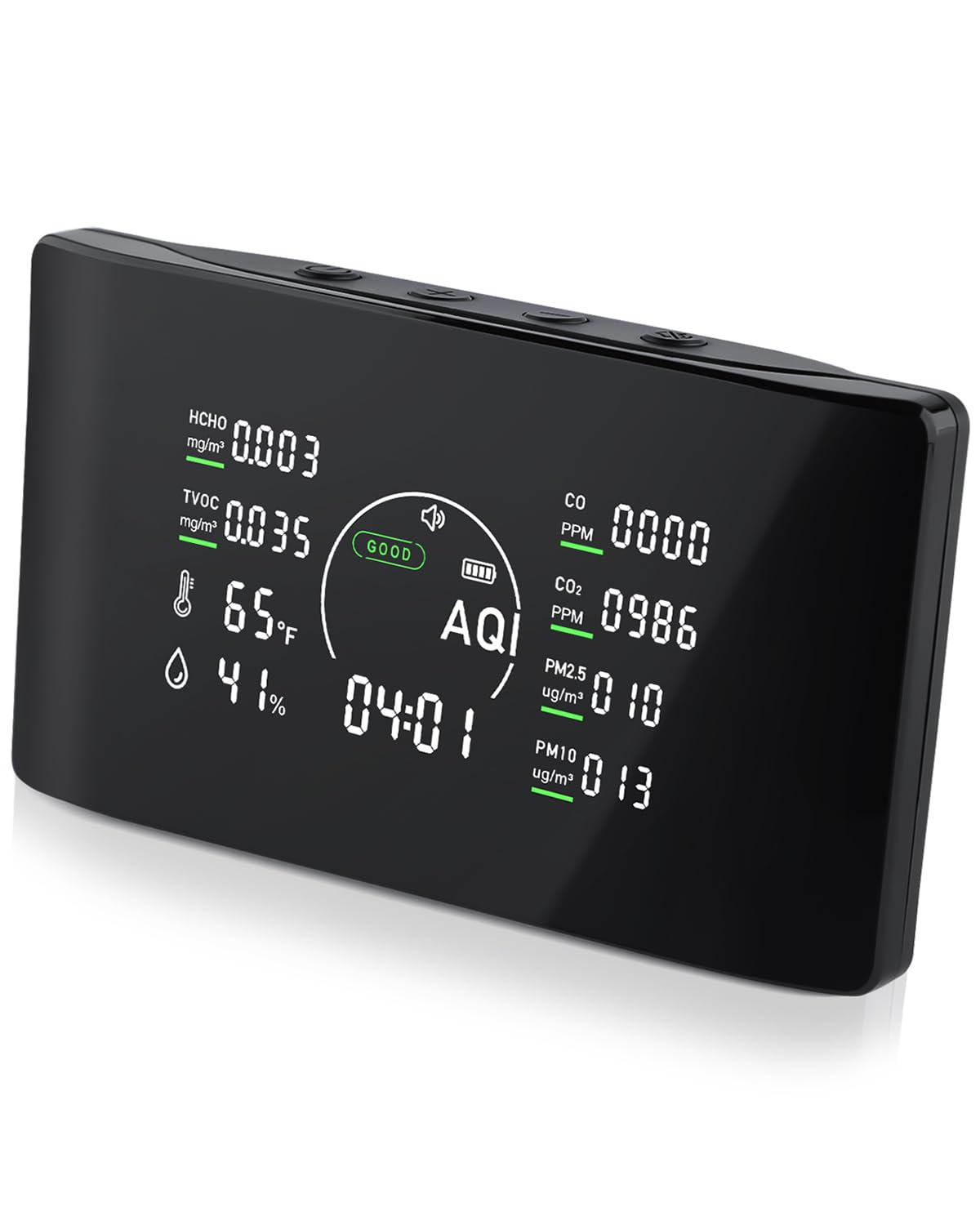 Qxpztk 10 in 1 Indoor Air Quality Monitor with Portable Sensors for CO2, PM2.5, Temperature & Humidity,VOC Sensor and AQI,Accurate Formaldehyde,CO2 Detector Monocular,Suitable for Home,Black E1