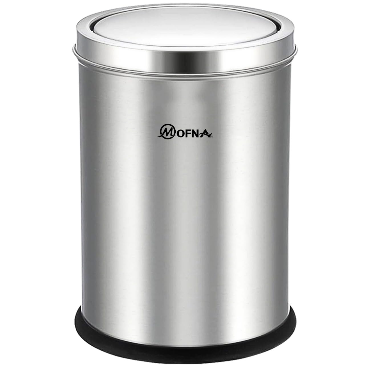 Mofna Stainless Steel Swing Dust Bin, Garbage Bin Trash can with Removable lid Round Shape Silver Color (Set of 1) Slim and Fingerprint-Proof Finish Diameter x Height- (12X24-50Liter)