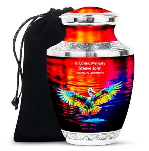 Image of Egret Urn Ashes Personalized - Burial Urn for Mom & Dad - Unique Cremation Urns for Women - Large Funeral Urn - Customized Urns for Human Ashes Adult Male - 10 Inch Large with Velvet Bag