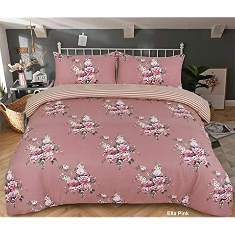 Northern Luxe Thermal Flannelette Brushed Cotton Bedding Pink Flowers Printed Duvet Cover with Pillowcases Warm Cosy, comfortable & Soft Bed Quilt cover set (Ella Pink, King) Cover