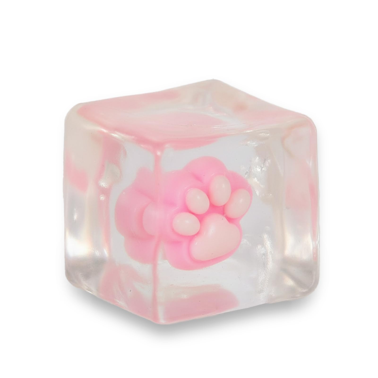 Fumzazyllo Ice Cube Squishy Toy, Transparent Pink Paw Squeeze Fidget Cube