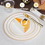 350PCS Gold Plastic Plates Dinnerware Set, Thanksgiving Disposable Plates, 50 Dinner and 50 Dessert Plates, 50 Pre Rolled Napkins with Silverware and 50 Cups for Party and Wedding - Image 4