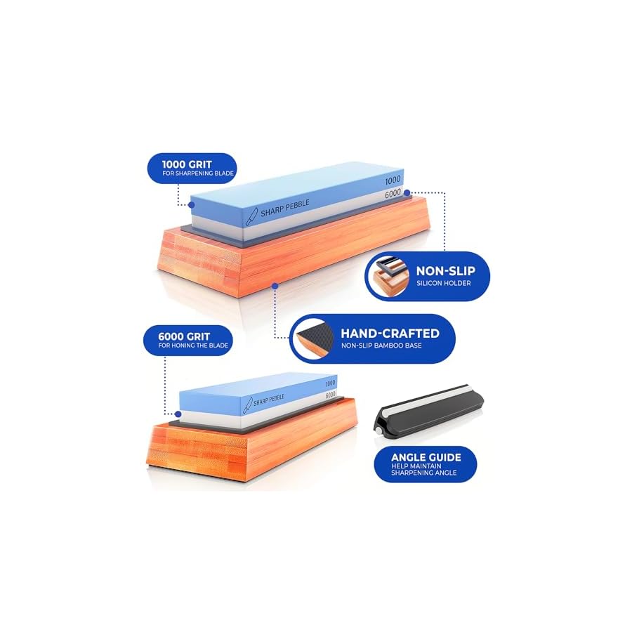 Sharp-Pebble-Premium-Whetstone-Knife-Sharpening-Stone-2-Side-Grit-10006000-Waterstone-Whetstone-Knife-Sharpener-NonSlip-Bamboo-Base-Angle-Guide Sharp Pebble Premium Whetstone Knife Sharpening Stone 2 Side Grit 1000/6000 Waterstone- Whetstone Knife Sharpener- NonSlip Bamboo Base & Angle Guide