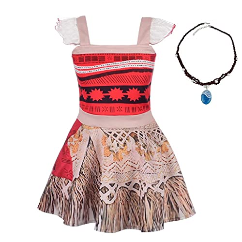 Lito Angels Vestidos para niñas Disfraz de Moana Traje de aventura Elegante vestido de fiesta de Halloween con collar talla 2-3T