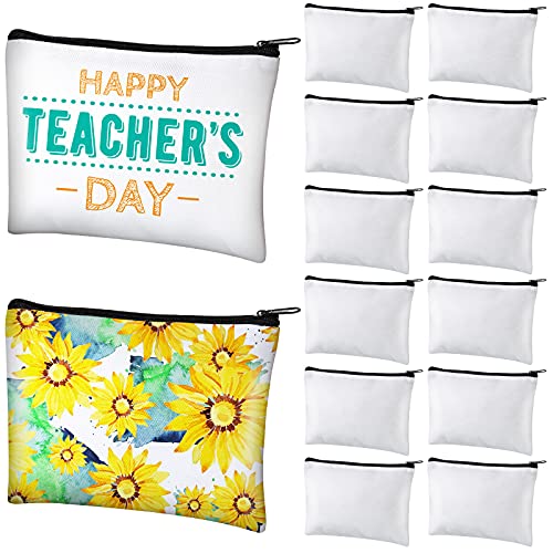 Xuniea 12 peças de bolsas de cosméticos em branco de sublimação DIY bolsas de maquiagem de transferência de calor ferro no zíper bolsa de higiene pessoal estojo de caneta de lona, Branco, 7.9 x 5.5