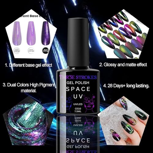 Image of THR3E STROKES 9D Glitter Cat Eye Magnetic Nail Polish Gel Art Manicure DIY at Home Soak Off UV7.5ML (CE10, 7.5ML)