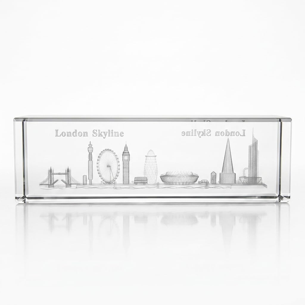 SAJAK 3D London Skyline Crystal Glass Ornament Large – Laser Engraved K9 Quartz Paperweight, Collectible London Souvenir Gift for Home, Office, Wedding & Anniversary