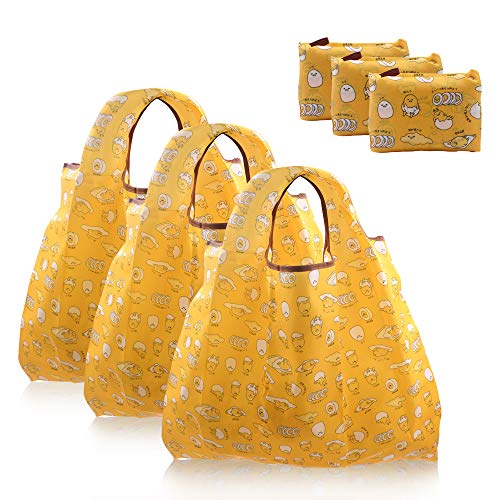Finex 3 Pcs Set Sanrio Gudetama Foldable Reusable Tote Recycle Shopping Bag - Lightweight Portable Large Capacity