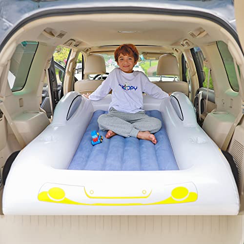 Kinmac Inflatable Toddler Travel Bed- Portable Travel Toddler Air Bed For Kids Camping Air Mattress Racecar Toddler Bed With Sides Blow Up Mattress Sleeping Pad For Camping Car Travel Sleeping(Blue) #TOP1