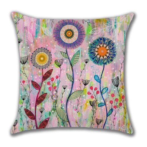 Fundas Cojines 45X45 Flor Púrpura Funda De Cojines Cuatro Estaciones De Lino con Cierre Cremallera,Cómodo Y Duradero Fácil Cuidar,para Decoración del Hogar Sofá Dormitorio