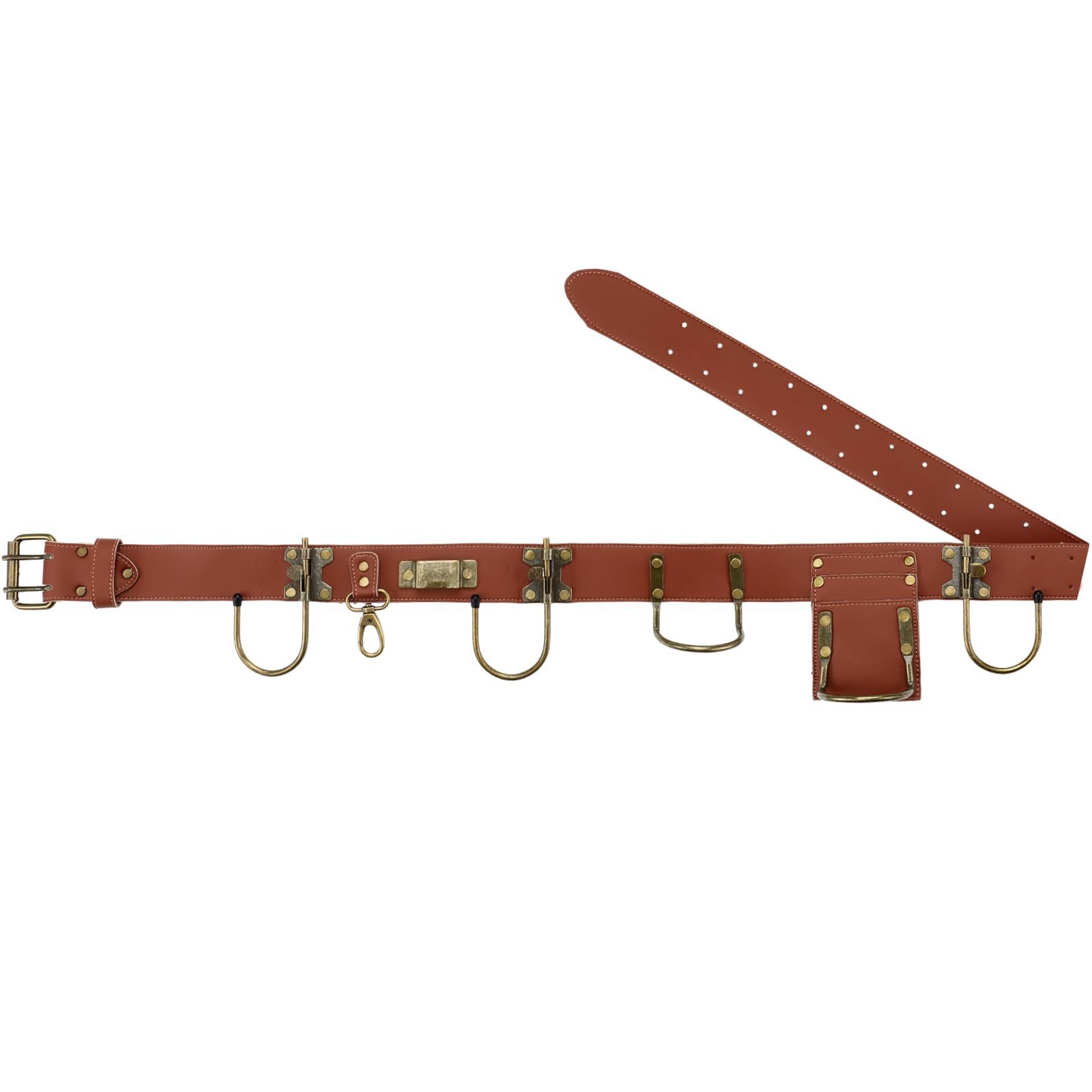 Cinturón de herramientas ajustable con ganchos, organizador de cinturón de herramientas de carpintero de cuero marrón resistente con taladro, martillo, soporte de hacha para nivel, cinta