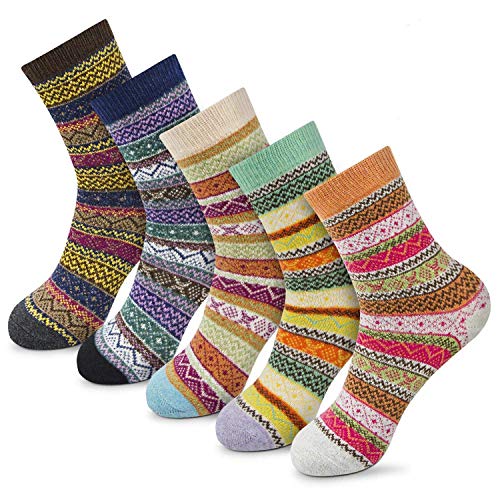 5 paires de chaussettes d'hiver pour femmes en laine mélangées, chaussettes chaudes et épaisses EU 36-49 Cover
