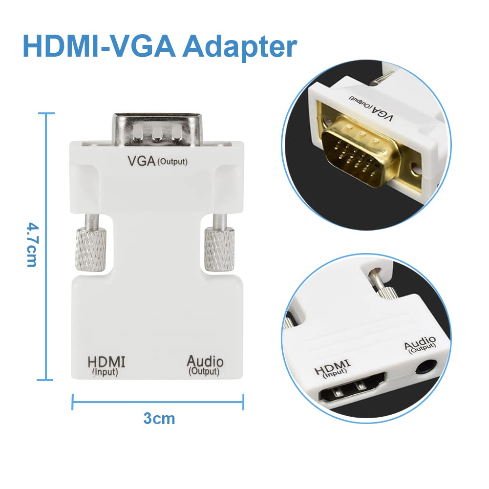 SELIACR Adaptateur HDMI Vers VGA Avec Sortie Audio 3,5 Mm – Convertisseur 1080P 60Hz Pour PC, TV, Projecteur