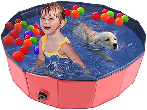 HALOVIE Dog Pool Foldable Dog Paddling Pool 80cm/120cm/160cm Pets Kids Dog Swimming Pool PVC Bath Tub for Pet Cats Large Small Puppy Indoor/Outdoor Children Bathing Pool for Garden