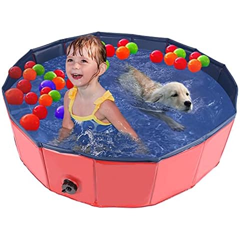 HALOVIE Dog Pool Foldable Dog Paddling Pool 80cm/120cm/160cm Pets Kids Dog Swimming Pool PVC Bath Tub for Pet Cats Large Small Puppy Indoor/Outdoor Children Bathing Pool for Garden Cover