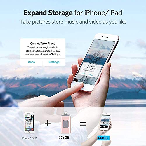 USB Flash Drive 128G, USB Memory Stick 128GB Jump Drive Thumb Drive 3.0 Flash Drive Compatible for iPhone/iPad/PC/Android Password/Touch ID Protected Flash Drive for iOS/iPhone (128G Pink)