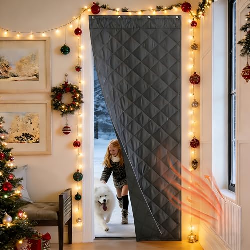 NICETOWN Thermal Insulated Door Curtain with 3 Hanging Ways, 34"x82" Windproof Cold Protection for Bedroom Doorway, Patio, Garage, Saves Heating Costs for Winter & Summer, 1 Panel, Grey Grey