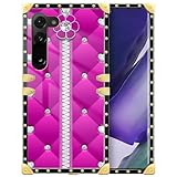 WANKBLC Samsung Galaxy S23 ケース対応 キラキラ ピンク ソファ レザー ジップ クリスタル ラグジュアリー ゴールデン デコレーション ガールズ レディース ソフト TPU 耐衝撃 保護 ハード PC バック