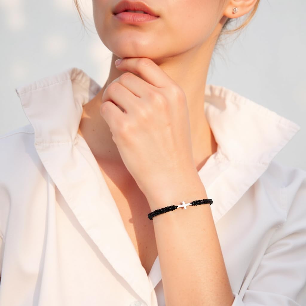 Cross Bracelet for Women Men Adjustable Handmade Wax Rope Bracelets for Protection Jesus Christian Cross Matching Bracelets Minimalist Jewelry - Image 5