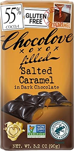 Chocolove Salted Caramel in Dark Chocolate, 5% Cacao | 10 Pack | Non GMO, Rainforest Alliance Certified Cacao | 3.2oz Bar
