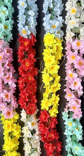 Image of VRB Dec 1 Pcs Artificial Flowers Vine Blossom /Roses Garland Fake (6 Ft) Flowers Fabric Roses /Blossom Garland For Wedding Decor Diwali /Ganpati /Garden Wall Valentine (Multi Cherry Blossom), 12 Cm