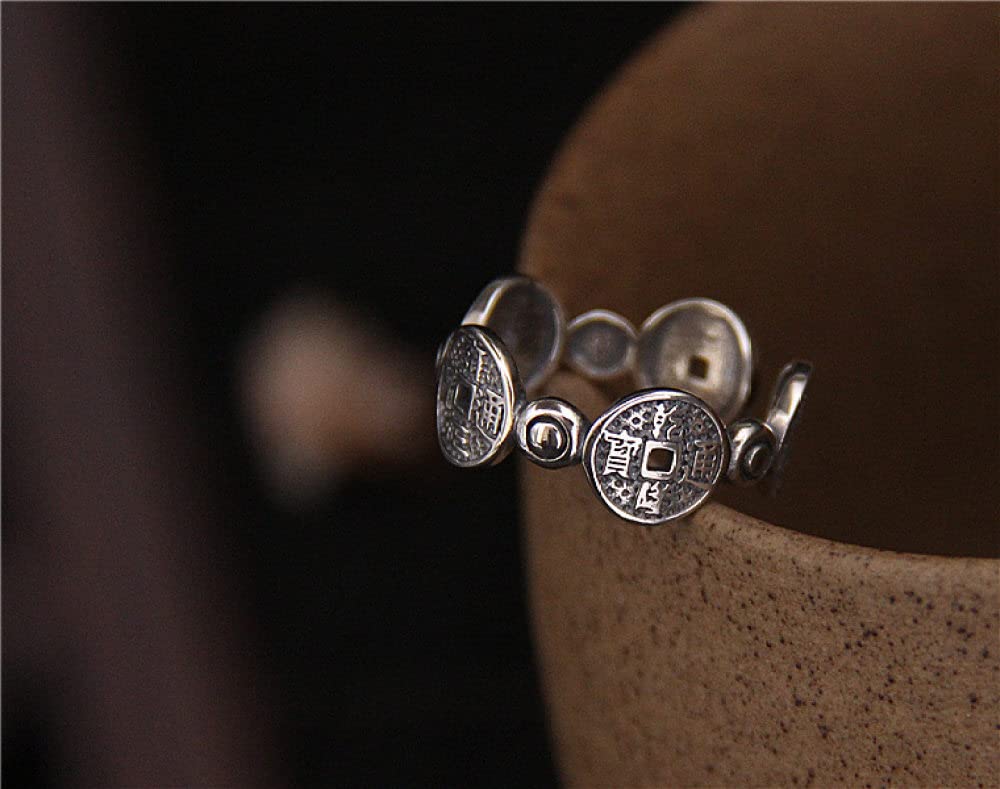 Anello Regolabile,S925 Monete Di Rame In Argento Sterling Anello Anelli Regolabili Anello Aperto In Stile Cinese Anello Per Il Pollice Anello Per Eternità Fascino Di Nozze Gioielli Regali Per Uomin