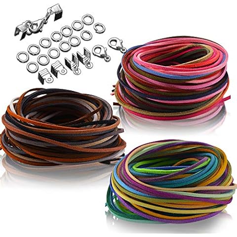 SOSMAR 66 Yards 60 Colors Suede Cord Jewelry Making Kit with Cord Ends, Jump Rings and Lobster Clasps, Faux Leather Cord String Thread for Bracelet/Necklace/Dream Catcher/Beading and DIY Crafts Cover