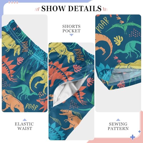 Colorful Dino Roar Boys Long Pants Soft Trousers Elastic Waist Kids Lounge Bottoms with Pockets S-XL4