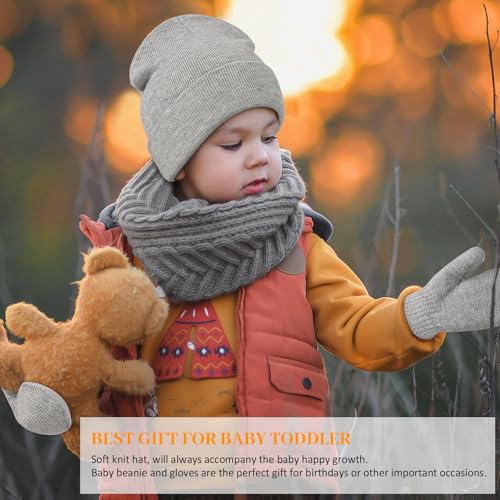 Image of Baby Beanie Hat Gloves Set, Kids Winter Warm Knit Hat with glvoes,Toddler Soft Beanie for Little Boys Little Girls Children