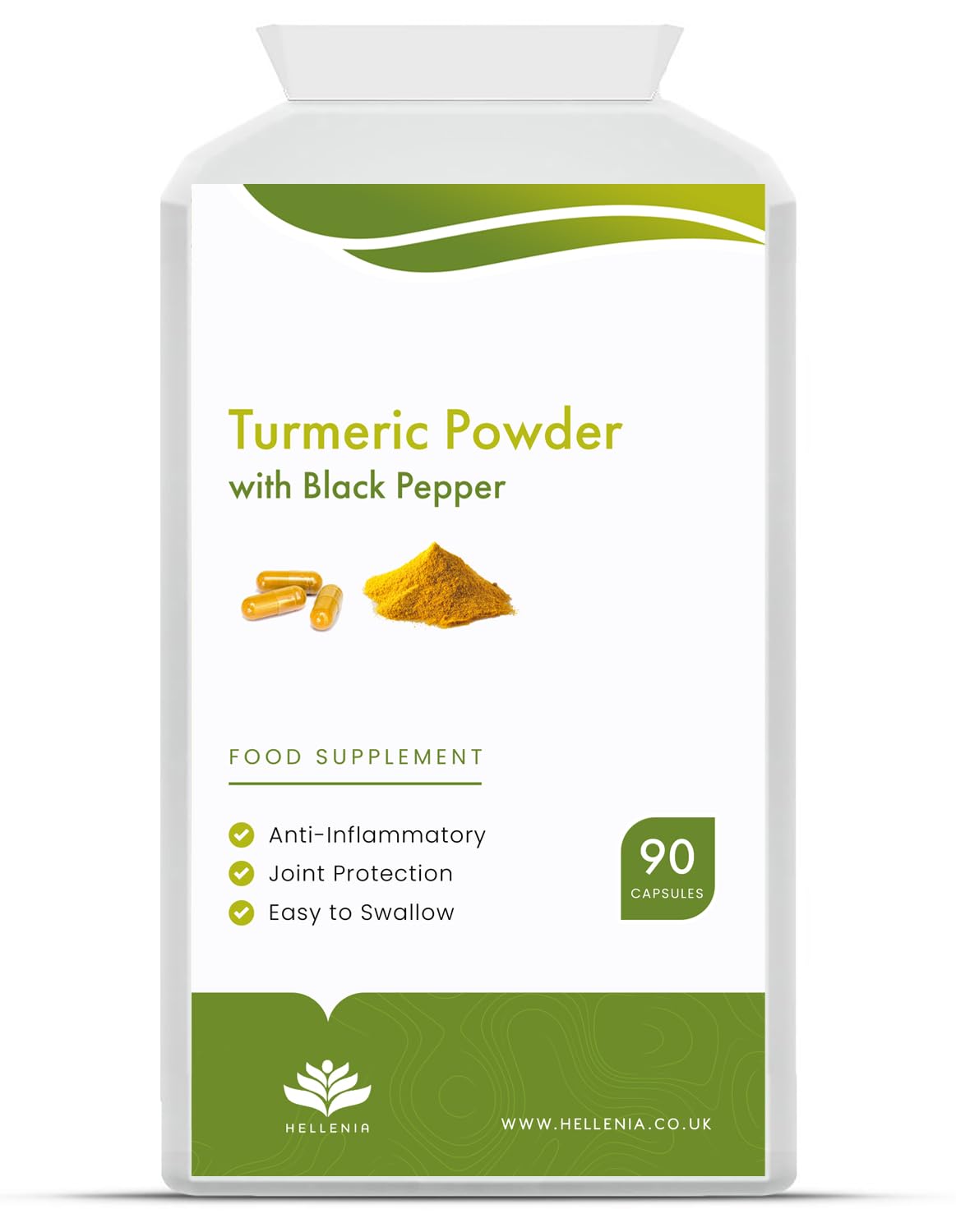 Turmeric Extract 500mg with Black Pepper Extract - 90 Capsules | High Strength Curcumin Supplement | Natural Source of Curcumin - Turmeric Capsules - Suitable for Vegans - Made in The UK by Hellenia