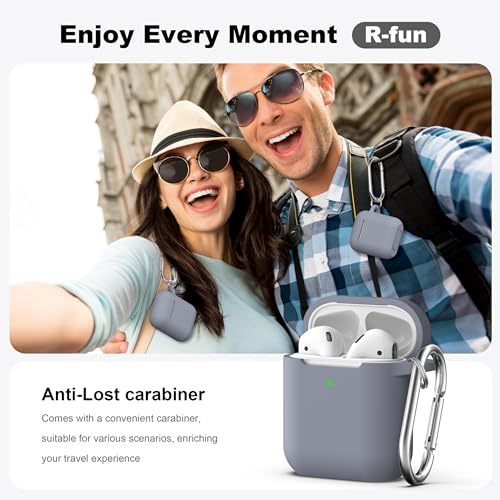 Image of AirPods Case Cover with Keychain, Full Protective Silicone AirPods Accessories Skin Cover for Women Men Girl Boy with Apple AirPods Wireless Charging Case,Front LED Visible-Dark Grey
