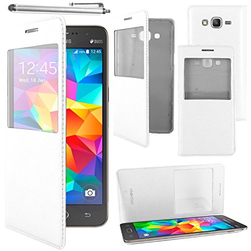 ebestStar - Coque Compatible avec Samsung Grand Prime Galaxy G530F, Value Edition G531F Etui Slim Housse Portefeuille Fenêtre View + Stylet, Blanc [Appareil:...