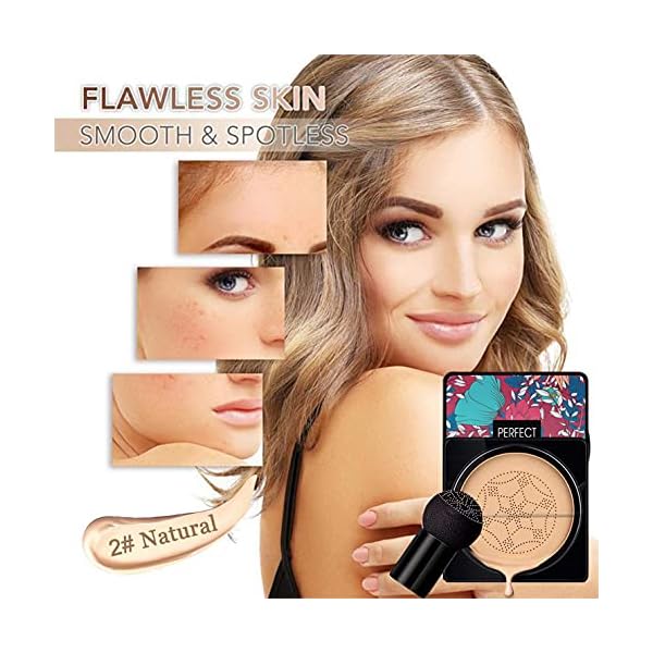 Air-Cushion-CC-Cream-Mushroom-Head-Foundation-Moisturizing-BB-CreamNaturalLoose-PowderCool-Beige-02-Foundation-Brush-By-Vaerki Vaerki Air Cushion CC Cream Mushroom Head Foundation, Moisturizing BB Cream(Natural)&Loose Powder(Cool Beige #02) &Foundation Brush