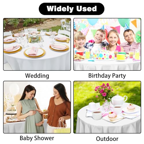 Image of Kopokita 2 Pack White Round Disposable Plastic Tablecloths 84 inch | Party Table Covers for Birthday, Picnic, Wedding, Baby Shower, Graduation
