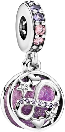 Brillantes corazones infinitos y estrellas cuelgan encanto colgante de plata de ley 925, joyería cuentas regalos para mujeres pulsera y collar