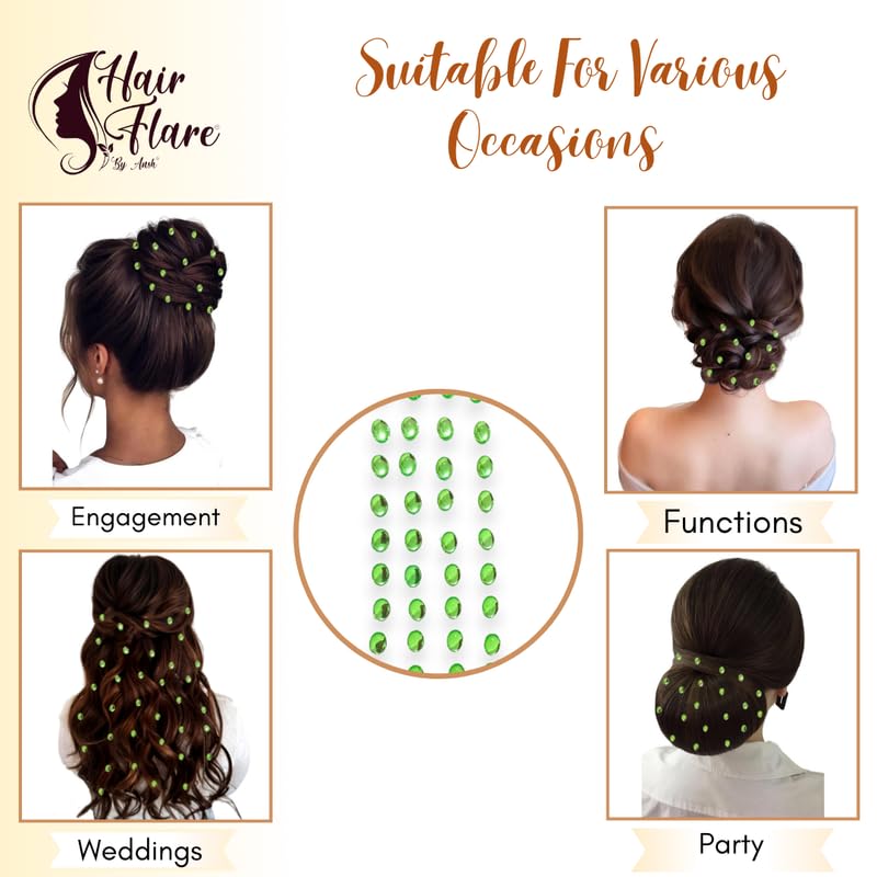 Image of Hair Flare Shimmering Oval Hair Stickers: Easy Stick-On Hair Accessories, 36 Pieces per Pack 2869 LightGreen