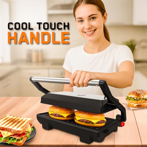 Image of INASLA 1000W Sandwich Maker|Non-Stick Coated Plated|Scratch Resistance|180 Open Sandwich Griller|Dual Safety with Thermostat & Fuse|Cool Touch Handle|Easy To Clean, Regular Bread Slice2,Grill Master