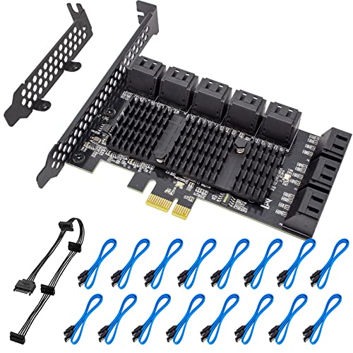 ACTIMED PCIE SATA Card 16 Port with 16 SATA Cable, 6 Gbps SATA 3.0 Controller PCI Express Expansion Card with Low Profile Bracket, Support 16 SATA 3.0 Devices, Compatible with Windows,MAC,Linux System