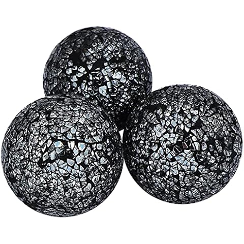 Kunjocy Decorative Orbs Set of 3 Glass Mosaic Sphere Balls Diameter 3.15" for Bowls, Vases and Dining Table Centerpieces (Black) Cover