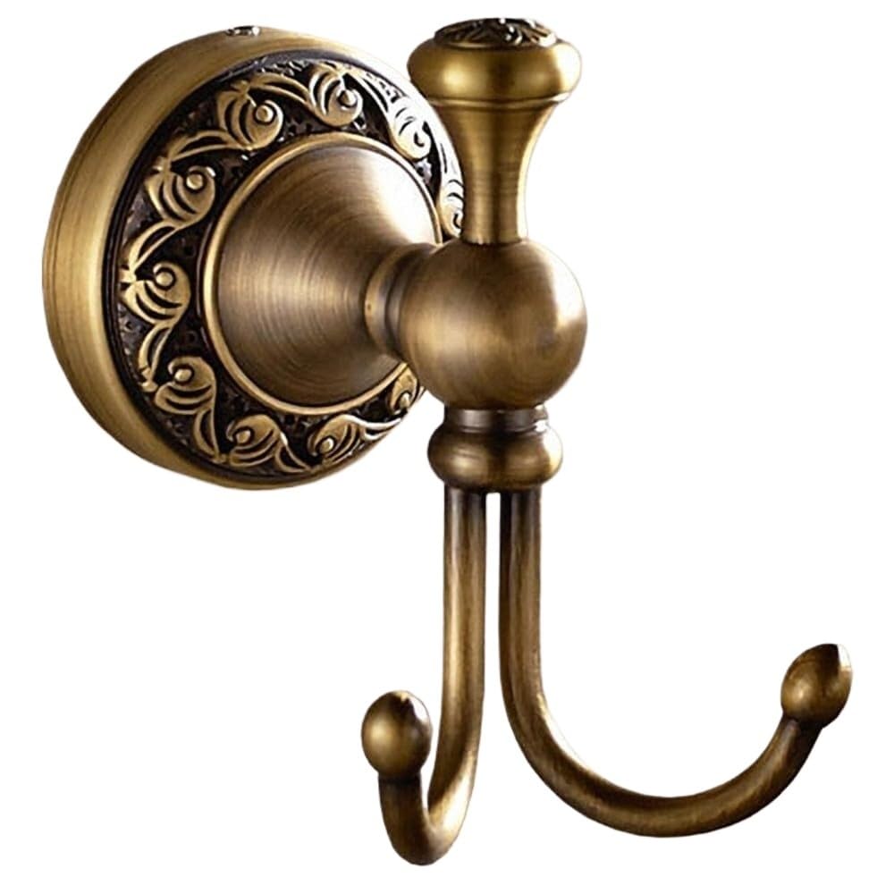 Soap Dishes, Antique Brass Carved Towel Paper Holder Rack Bathroom Accessories,Robe Hook(Double Robe Hooks)