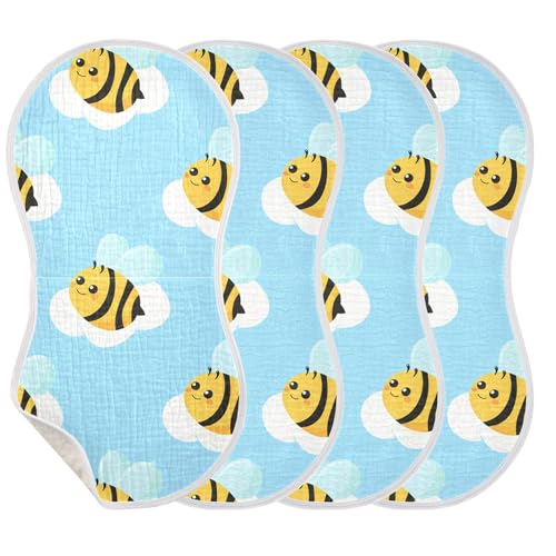 xigua Cartoon Bees Baby Burp Cloths for Newborn Boys and Girls 1 Pack, Soft & Absorbent Cotton Baby Burp Cloth, Baby Washcloths, Newborn Towel, Burp Rags3