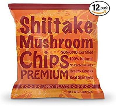 Yuguo Farms | Premium Shiitake Mushroom Chips | Spicy Flavor | Non-GMO Certified | 1.5 oz bag | Pack of 12