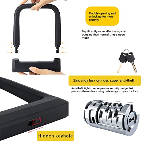 Roadnado Scooter Locks Anti Theft Bike U Lock Heavy Duty Anti Theft Motorcycle U Lock With 2 Keys, Soft Silicone-Coated Waterproof High-Security Bicycle Lock For Mountain Road Bike E-Bike Black #TOP1